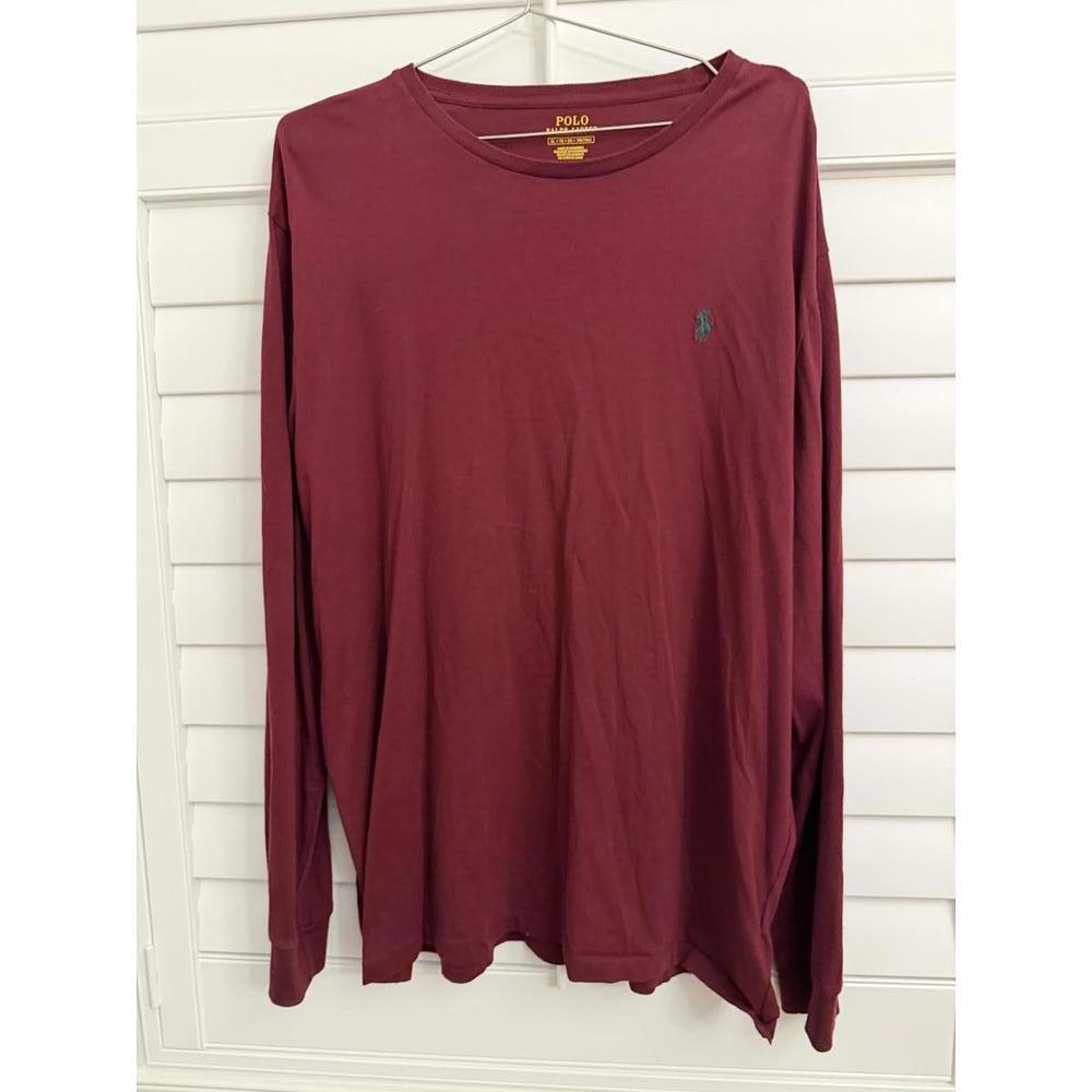 Polo Ralph‎ Lauren Men’s long-sleeve crewneck t-shirt in maroon red size XL
